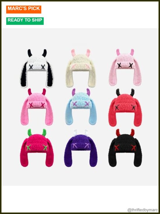 Knit Beanie Hat Cute Bunny Long Ears Funny Winter Cap Warm Crochet Slouchy Ski main image 5